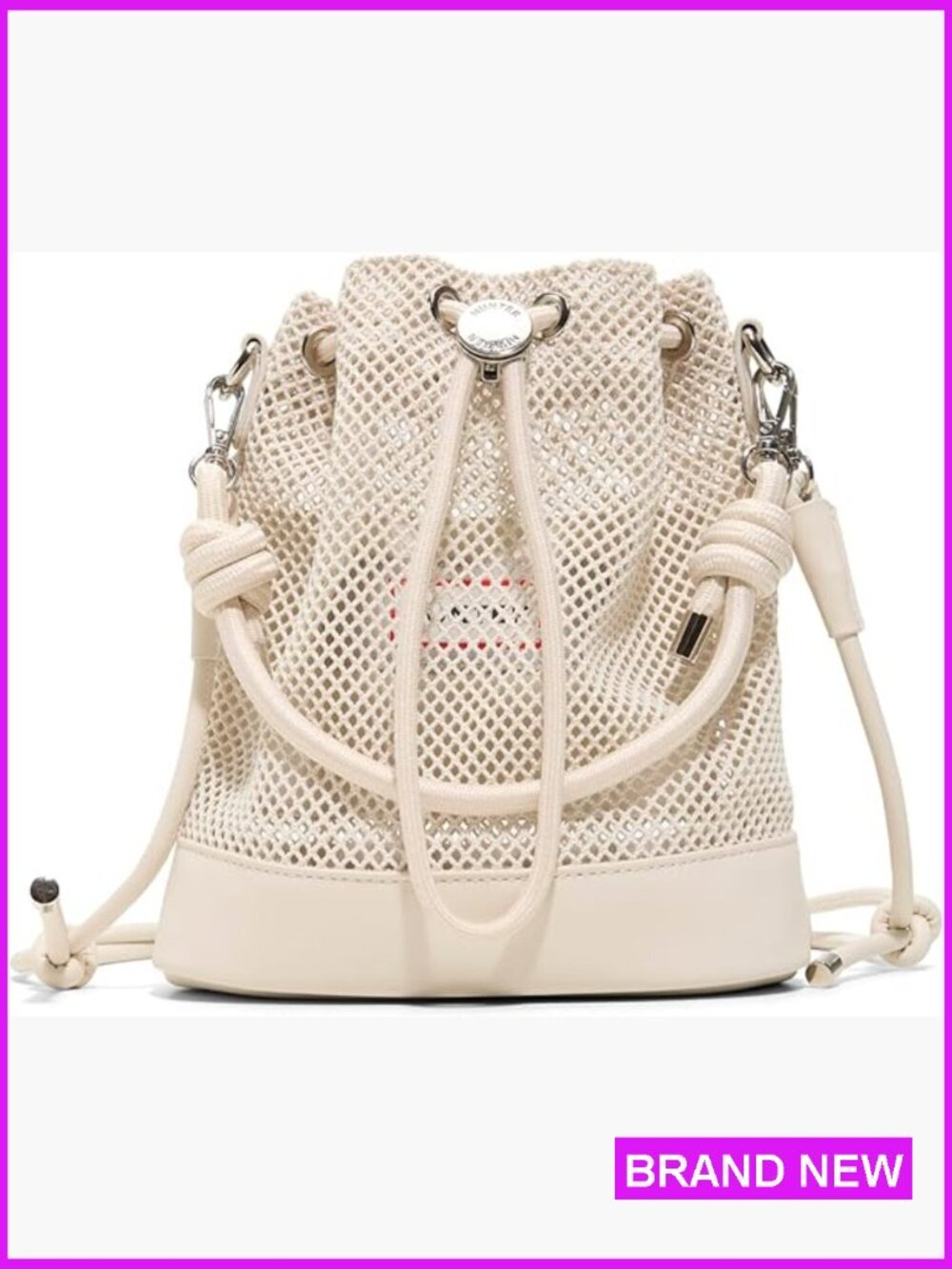 Nylon Sway Bucket Crossbody Bag Drawstring Toggle Pockets Side Zip